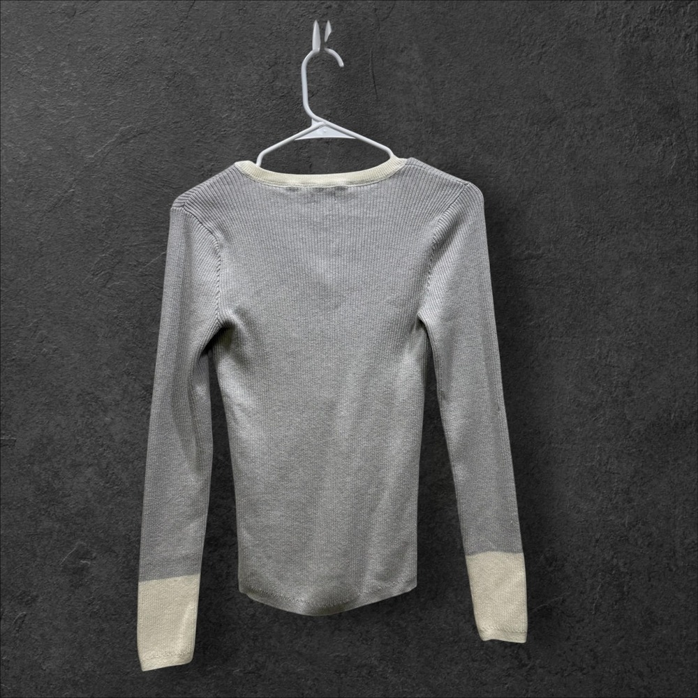Faherty Mikki Henley Sweater Grey Organic Cotton Cashmere Ribbed Slim Fit Small - Picture 6 of 10